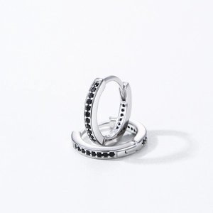 925 sterling silver hoop earrings with double row black zircon pavé setting