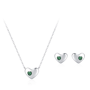 Élégante parure de bijoux cœur en argent S925 avec zircons verts brillants