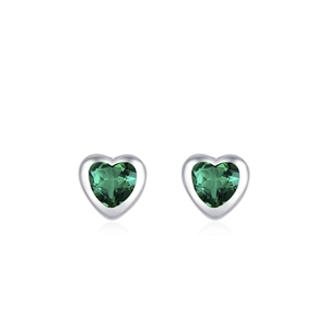 Elegant S925 sterling silver heart earrings with green emerald zircon on white background
