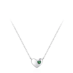 925 Sterling Silver Heart Necklace Green Zirconia Pendant Simple Sweet Neck Chain For Women Elegant Fine Jewelry Gift