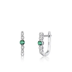Boucles d'oreilles Créoles en Forme de U en Argent Sterling 925 Vintage Avec Zirconia Vert Émeraude pour Femmes Bijoux de Mode