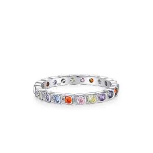 Anello in Argento Sterling S925 Con Zirconia Arcobaleno Per Donna Raffinato Pavé Multicolore Incastonato Anello Eternità Gioielli Regalo
