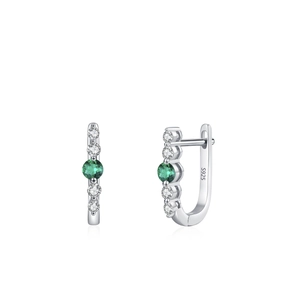 Boucles d'oreilles en argent S925 en forme de U avec émeraude et zircons blancs