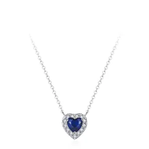 S925 Sterling Silver Blue Heart Of The Ocean Pendant Necklace Romantic Vintage Zirconia Inlaid Clavicle Chain For Women Jewelry Gift