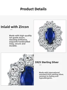 Macro view of blue sapphire zirconia earring with sparkling white 5A grade zircon border