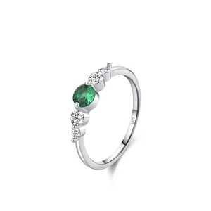 Elegant 925 Sterling Silver Green Zirconia Ring For Women Luxury Round Geometric Five Stone Inlaid Finger Ring Jewelry Gift