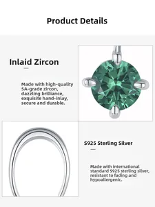 Detail view of S925 silver earring with a green zircon in a classic four-prong setting