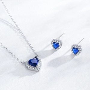 925 sterling silver heart-shaped blue zircon jewelry set with necklace and earrings