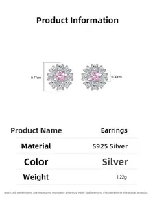 Makroansicht der 925 Silber Schneeflocken Ohrringe mit rosa Stein und weißen Diamanten