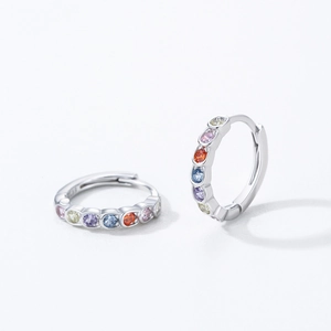 925 sterling silver hoop earrings with vibrant colorful rainbow zircon gemstones