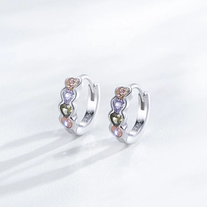 Boucles d'oreilles cœur en argent S925 avec zircons colorés champagne et lilas