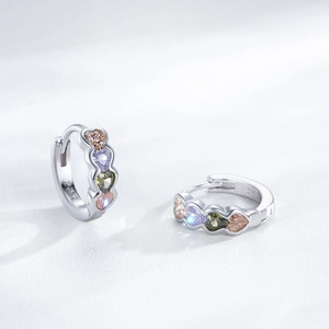 Créoles en argent sterling S925 avec zircons multicolores en forme de cœur pour femme