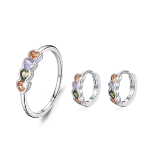 S925 sterling silver jewelry set featuring colorful heart-shaped stones for women