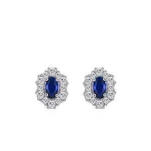 925 Sterling Silver Blue Zirconia Stud Earrings Royal Vintage Elegant Oval Inlaid Earrings For Women Jewelry Gift