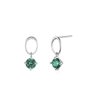 Elegant 925 Sterling Silver Emerald Green Zirconia Stud Earrings For Women Vintage Minimalist Geometric Oval Drop Earrings Jewelry