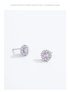 Detailansicht der S925 Silber Schneeflocken Ohrringe mit rosa Zirkon und Diamanten