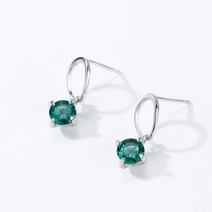 Elegant S925 sterling silver stud earrings featuring green emerald-cut stones in 4-prong setting