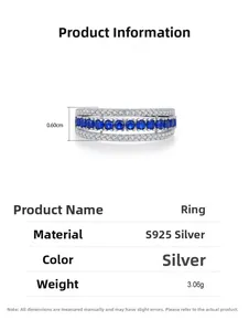 Vue détaillée de la bague en argent 925 avec zircons cubiques bleus et blancs