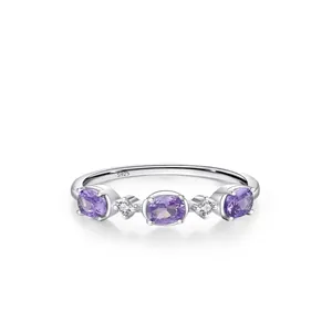 S925 Sterling Silver Purple Zirconia Ring For Women Small Fresh Geometric Contrast Color Inlaid Finger Ring Daily Jewelry