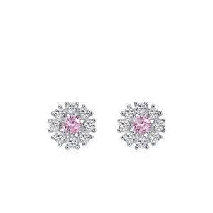 925 Sterlingsilber Schneeflocken Ohrstecker Rosa Zirkonia Eingelegt Elegante Blumen Ohrringe Modeschmuck Weihnachtsgeschenk Damen
