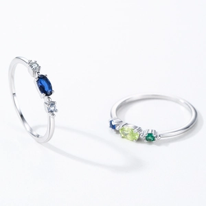S925 sterling silver rings with multi-color emerald and sapphire gemstones for women