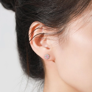 925 Silber Blumen-Ohrstecker mit rosa Edelstein und funkelnden weißen Diamanten besetzt