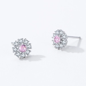 Funkelnde 925 Sterling Silber Schneeflocken Ohrringe mit rosa Kristall für Damen