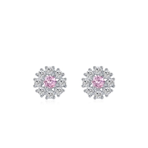 Ohrstecker aus 925er Silber mit rosa Edelstein und weißen Zirkonia im Blumendesign
