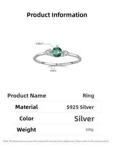 Detailed view of S925 silver ring featuring round green stone and side accents
