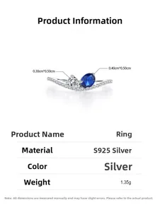 Detail view of 925 sterling silver ring featuring blue stone and 1.35g weight spec