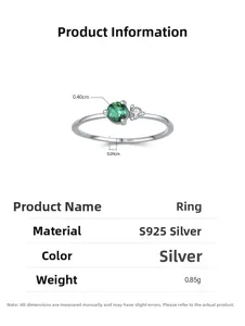Macro view of 925 sterling silver ring showing 0.4cm emerald zircon and 0.85g weight