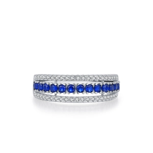 Bague éternité en argent 925 avec trois rangées de zircons bleus et blancs polis