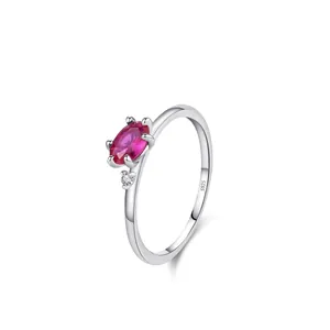 925 Sterling Silver Pigeon Blood Red Zirconia Ring For Women Simple Geometric Oval Red Gemstone Thin Fashion Jewelry Gift
