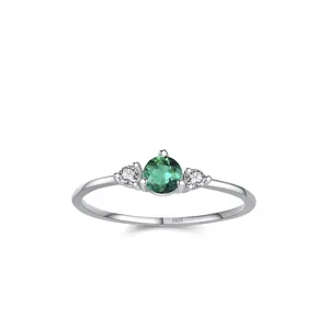 S925 Sterling Silver Emerald Green Round Zirconia Ring Elegant Geometric Inlaid Finger Ring Light Luxury Jewelry For Women