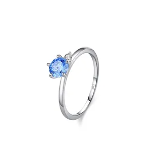 Anello Minimalista in Argento Sterling 925 per Donna con Zirconia Blu Tondo Intarsiato Elegante Gioiello Regalo Quotidiano