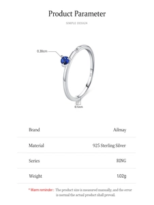 Detail view of S925 sterling silver thin ring featuring a 0.3cm round blue zircon stone