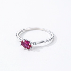 Luxurious 925 sterling silver ring with oval pigeon blood red ruby and zircon stone