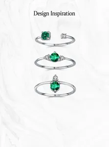 Detail of S925 sterling silver ring set featuring a round green gemstone and micro-pavé stones
