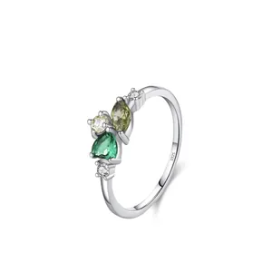Vintage 925 Sterling Silver Ring For Women Elegant Green Zirconia Heart Inlaid Geometric Finger Ring Fashion Fine Jewelry Gift