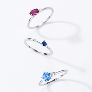S925 Sterling Silver geometric rings with red, dark blue, and light blue zircons