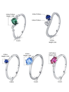 Detailed view of S925 silver rings with colorful zircon gems and weight specifications