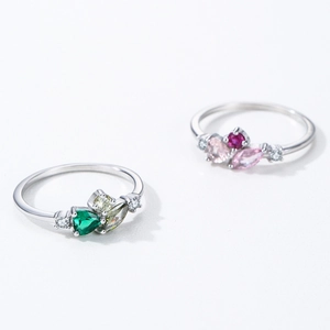 S925 sterling silver rings with colorful pear-cut gemstones and sparkling zircons