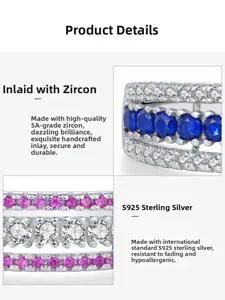 Detailed macro view of 925 sterling silver band with multi-row 5A cubic zirconia stones