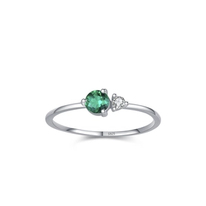 Minimalist 925 sterling silver ring featuring a round green zircon and thin band