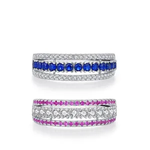 Luxury 925 Sterling Silver Zirconia Ring For Women Hollow Three Row Design Elegant Banquet Finger Ring Silver Jewelry