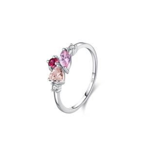 S925 sterling silver ring featuring marquise pink gemstone and heart purple zirconia