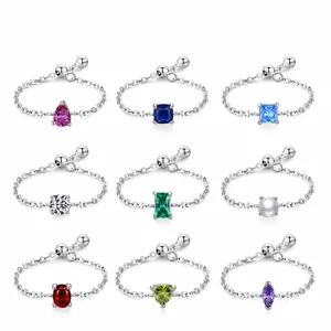 925 Sterlingsilber Verstellbarer Kettenring Für Damen Persönlichkeit Stapelbar Strass Künstliche Perle Geburtsstein Ring Schmuck Geschenk