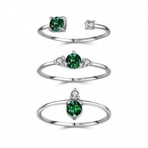 Vintage 925 Sterling Silver Emerald Green Zirconia Geometric Ring For Women Stylish Inlaid Round Zircon Finger Ring Jewelry