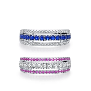 Luxe 925 sterling silver hollow rings with sparkling blue and pink cubic zirconia sets