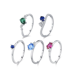 S925 sterling silver rings set with colorful zircons in various geometric shapes